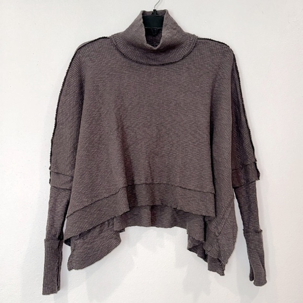 We The Free People Moon Daisey Thermal Pullover Top Dark Gray Size XS EUC